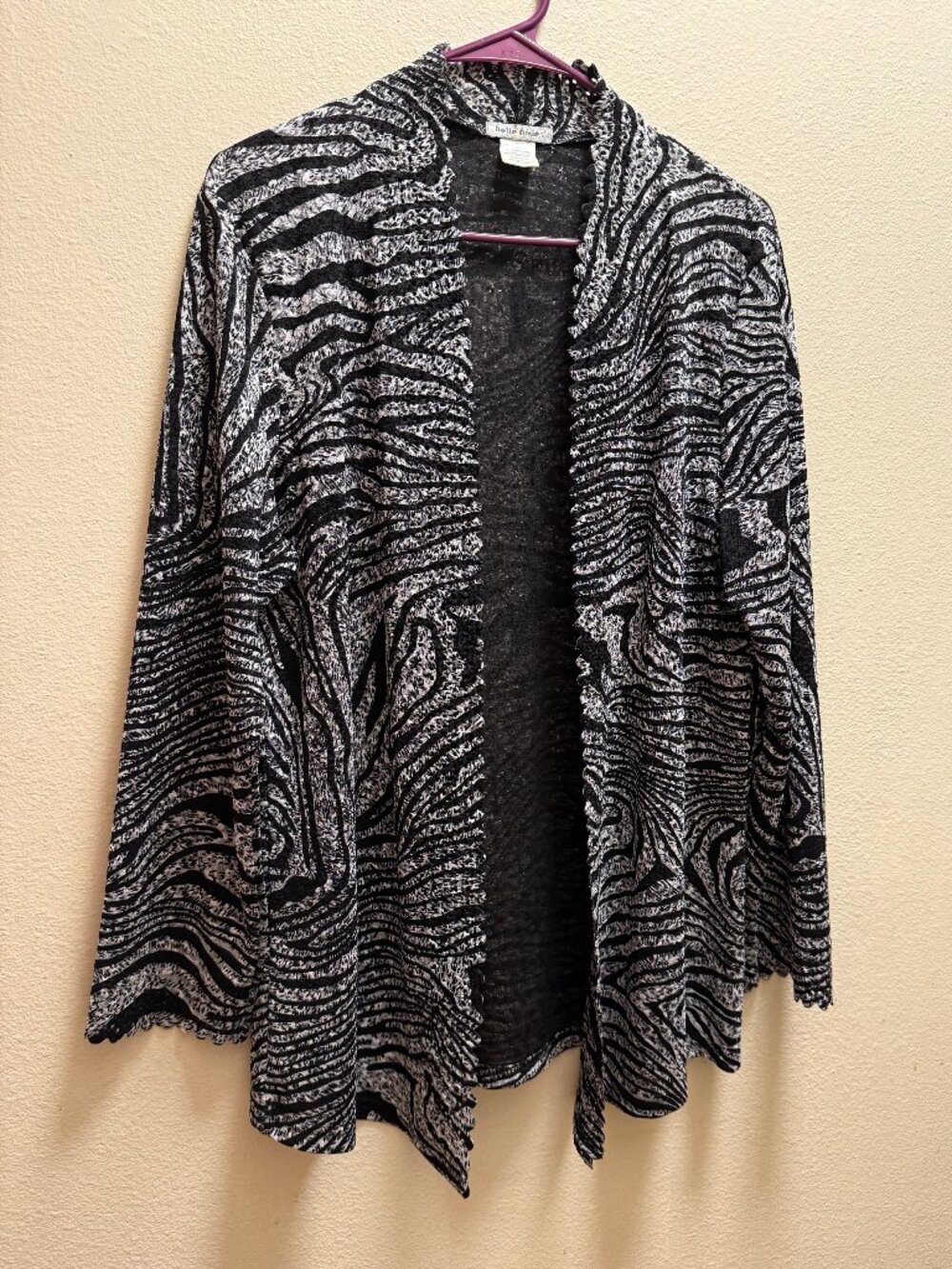 BELLE AMIE Open Cardigan Tunic GREY/BLACK Zebra Sweater Light Jacket size XL